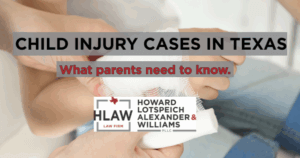 Concerned parent holding child’s hand after injury, symbolizing support during a Texas personal injury claim for minors