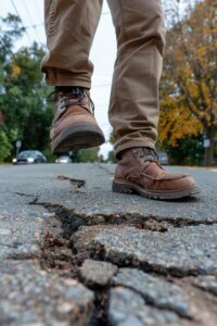 Person performing a One-Leg Stand field sobriety test on an uneven surface