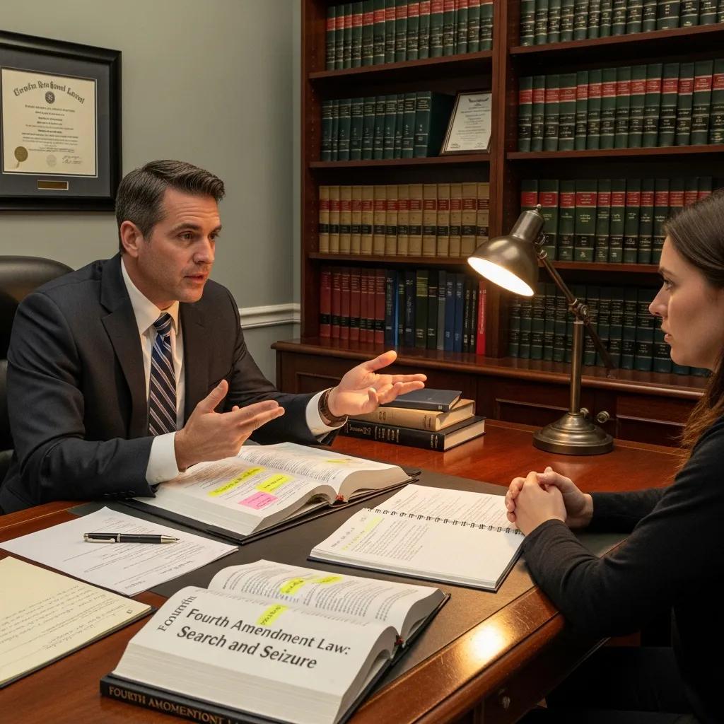 Client consulting with a lawyer about search and seizure rights