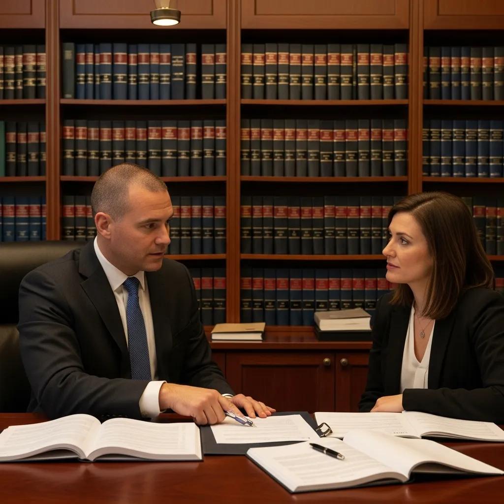 Lawyer consulting with a client about the bail process in a professional office
