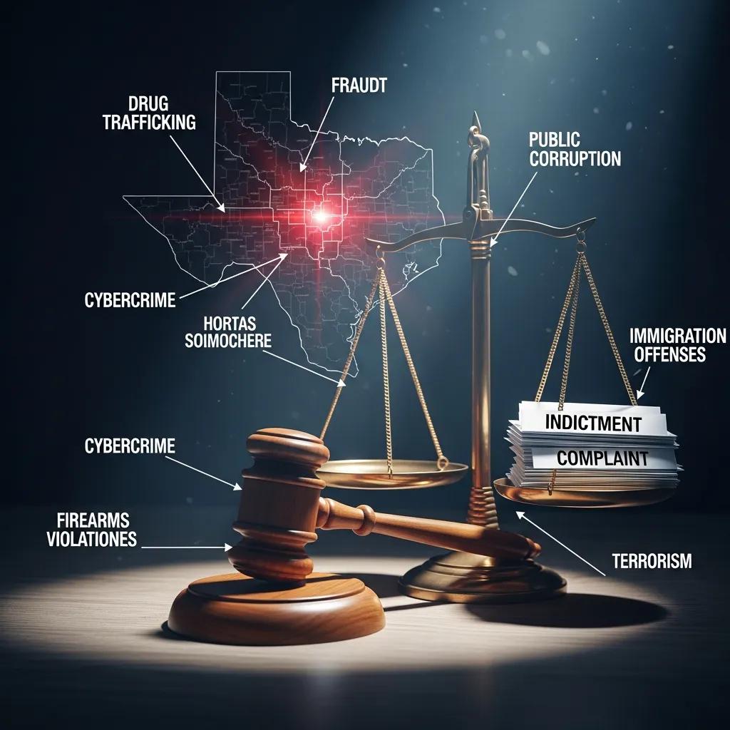 Symbolic representation of federal criminal charges with gavel and scales of justice