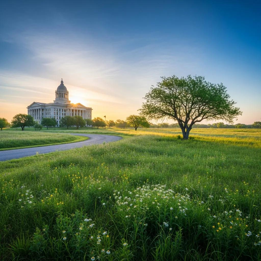 Texas landscape with a courthouse symbolizing criminal record expungement opportunities